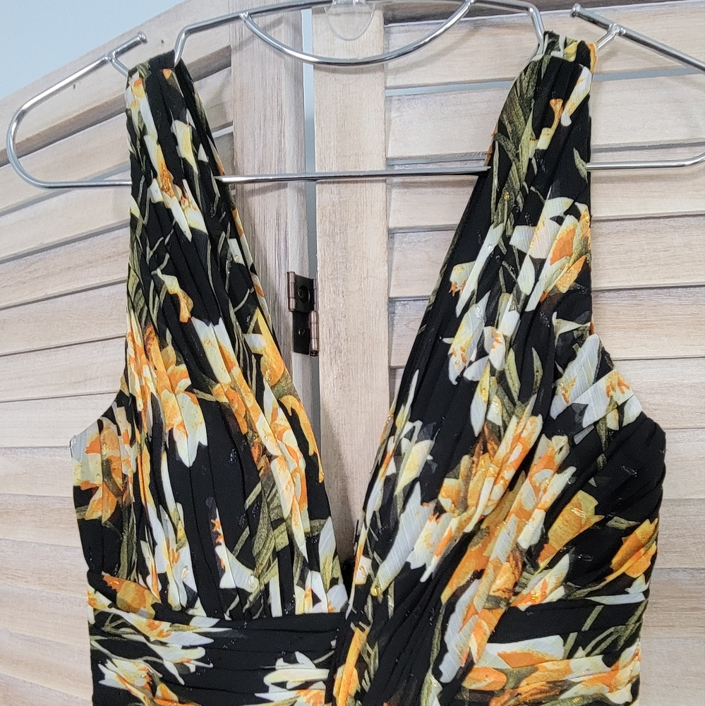 Aidan by Aidan Mattox Floral Yellow Black Maxi Long Dress Wedding Formal size 0 - Picture 5 of 5